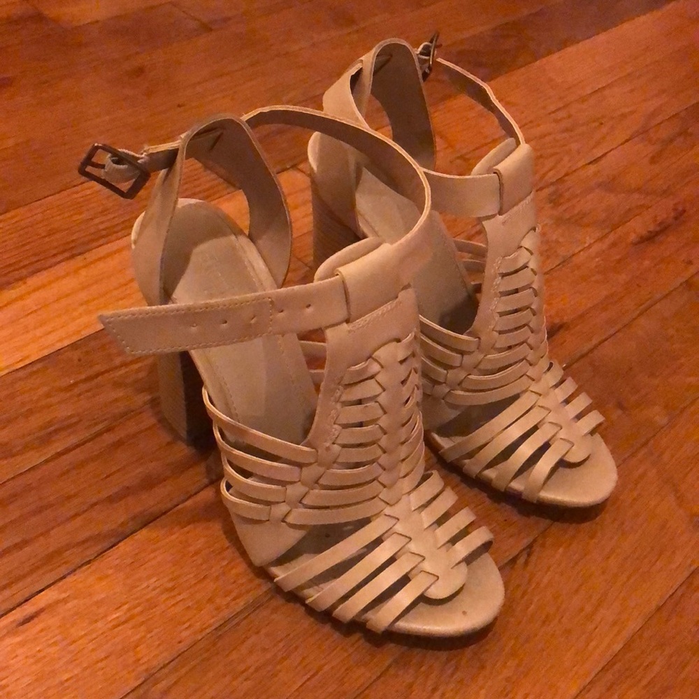 Nude block heel sandals